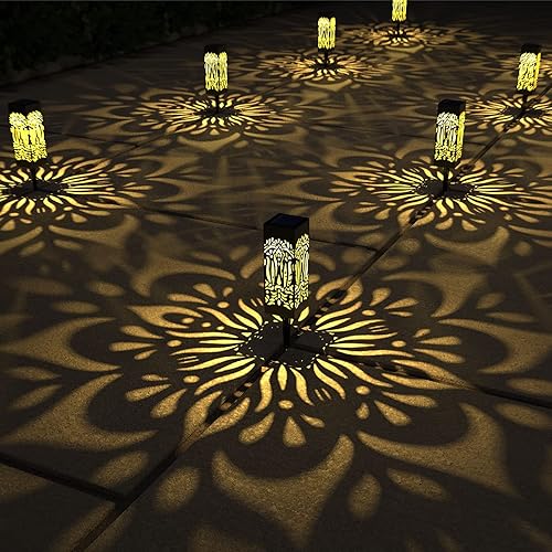 Hapjoy Paquete de 6 luces solares para caminos para exteriores luces solares de paisaje para patio patio patio trasero pasarela y jardín luz cálida