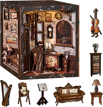 Roroom Book Nook Kits for Adults, DIY Book Nook Kit with LED Light, 3D Wooden Puzzle Miniature House Kit for Bookshelf Decor-Creative Crafts for Family and FriendsEuropean Melody