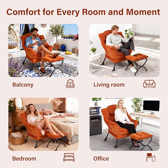Armchair with Ottoman, Comfy Upholstered Lounge Reading Chair with Side Pocket and Armrests, Modern Bedroom Lazy Chair and Footstool Set for Living Room, Reddish Brown