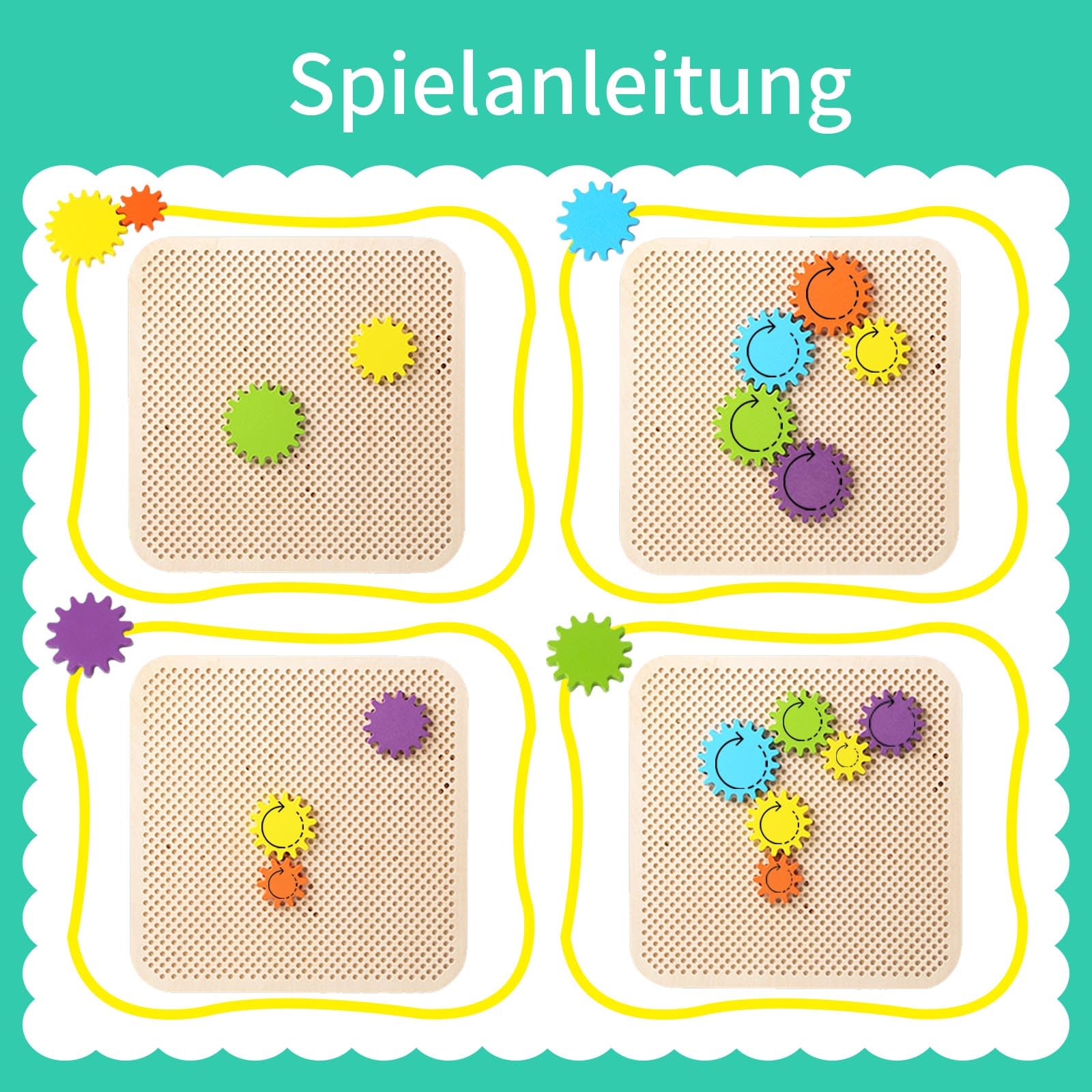 Montessori Spielzeug 2 3 4 5, Spiele ab 2 Jahre, Motorikspiel mit Bunten Zahnrädern, Spielzeug ab 3 Jahre, Holz Zahnräder, Zahnrad Puzzle, Geschenk 2–5 Kinder Junge Mädchen
