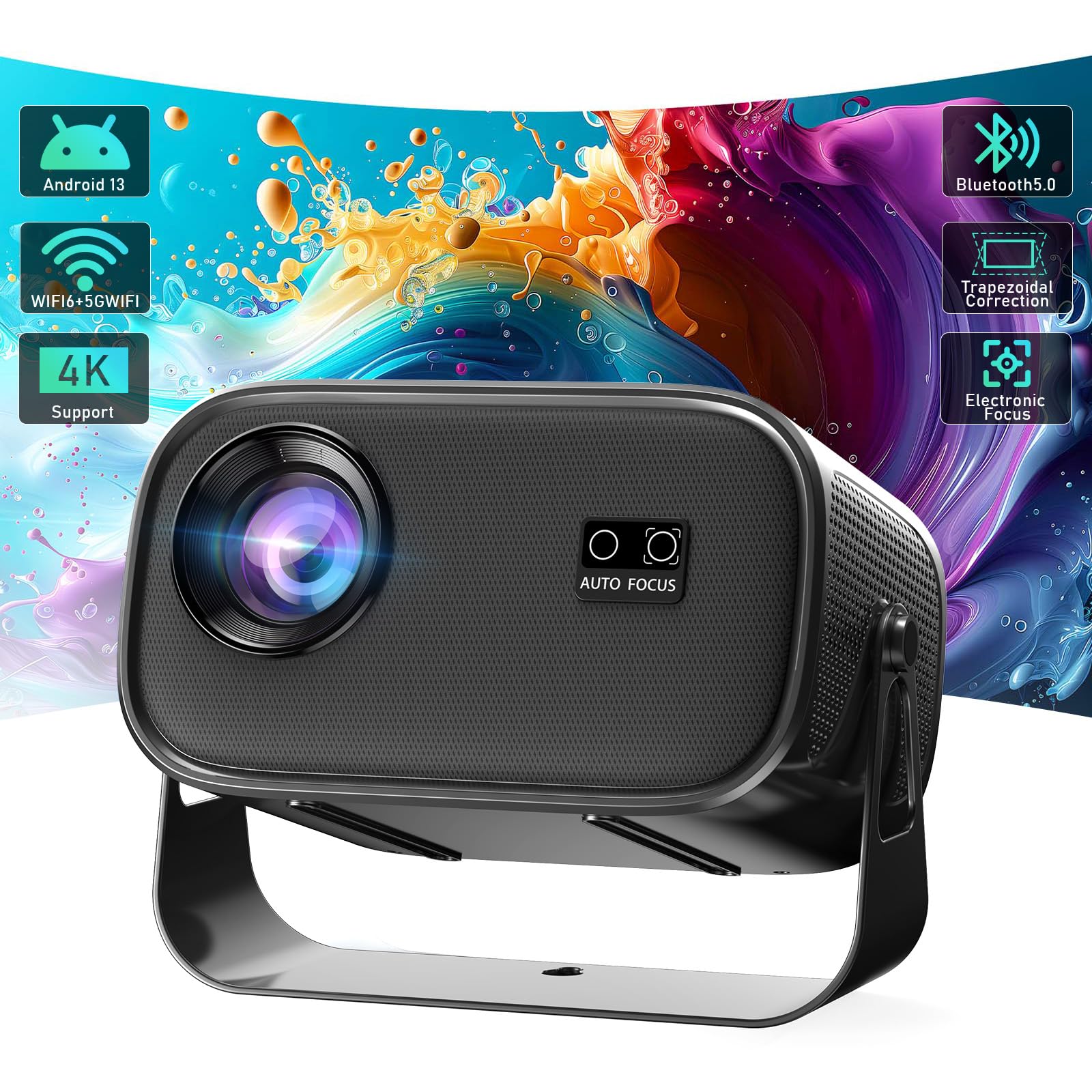 Proyector 4k, Mini Proyector Portátil Hitoritabi HD, TV Proyector para Movil Cine en Casa Videoproyector Bluetooth WiFi, 1080P, 15000LM, Enfoque Eléctrico