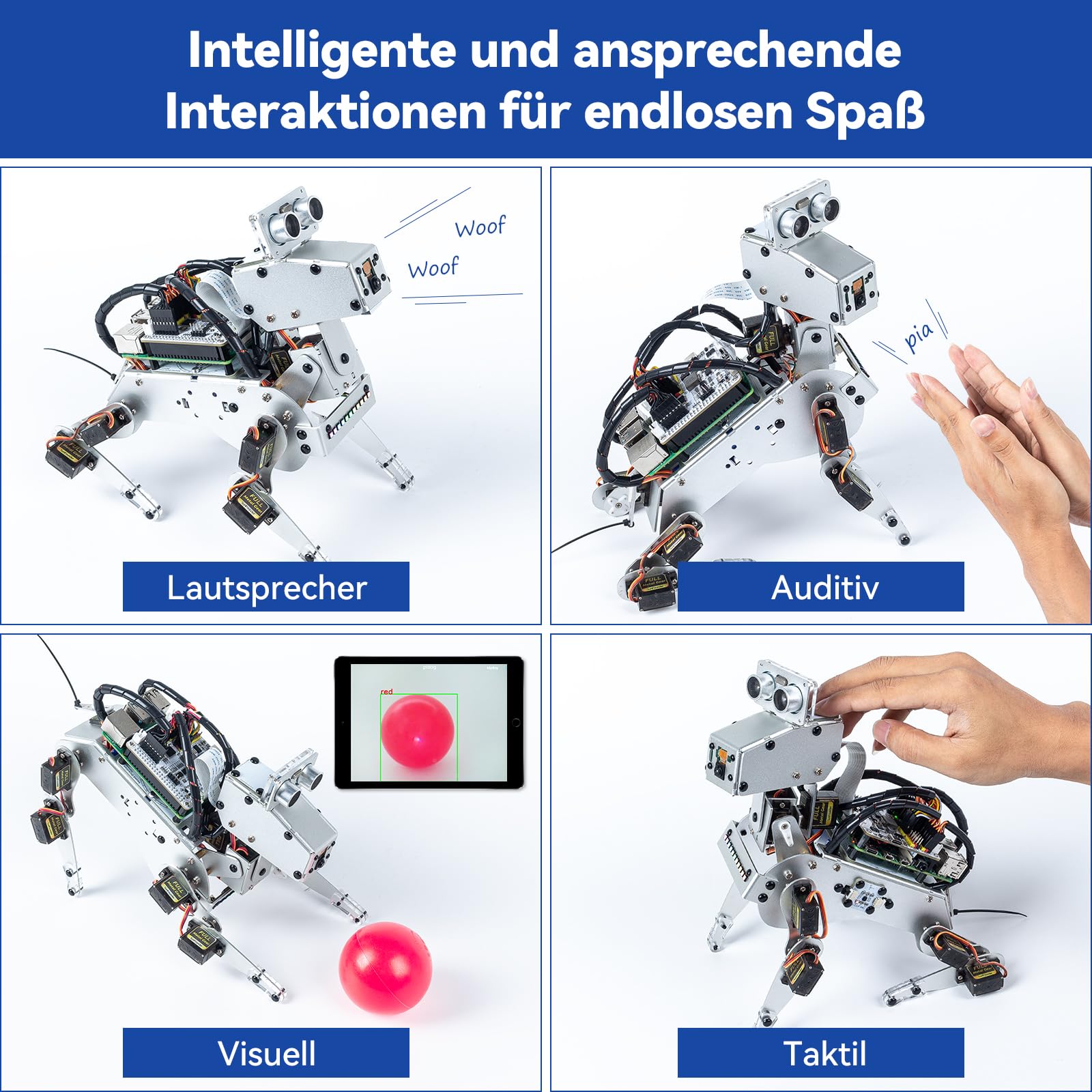 SUNFOUNDER PiDog KI-Roboterhund Bausatz für Raspberry Pi 5/4/3B+/Zero 2W, OpenClaw LLMs ChatGPT/Gemini/Grok, Sprach- & Videoerkennung, Python, App, Akku, Gyroskop, Kamera (RPI Nicht enthalten)