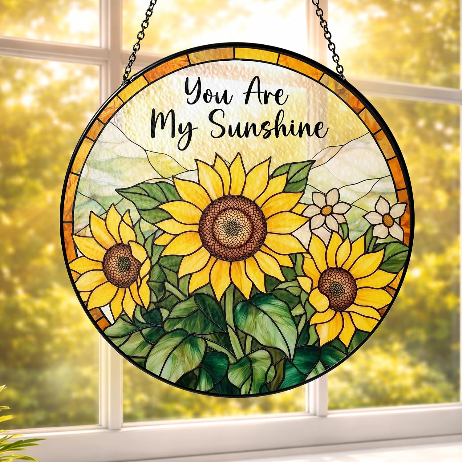 Sunflower Gifts for Women - Mothers Day, Birthday Gifts for Mom, Grandma, Mama, Step Mom, Mother in Law from Daughter Son - Sunflowers Suncatcher Stained Glass Window Hanging Decor