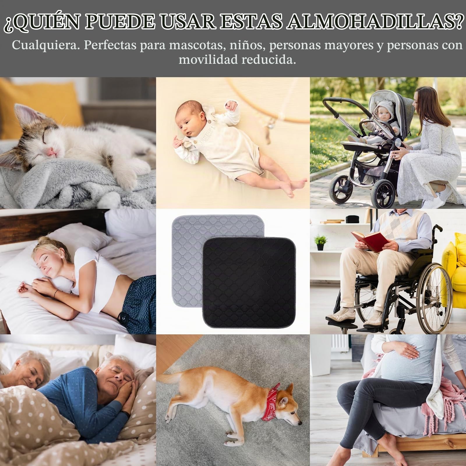 2 Empapador silla para incontinencia 50*50,Fundas lavables para sillas de ruedas,Protectores impermeables y muy absorbentes para sillas de ruedas,Coches y sofás,reutilizables y respetuosos con la piel