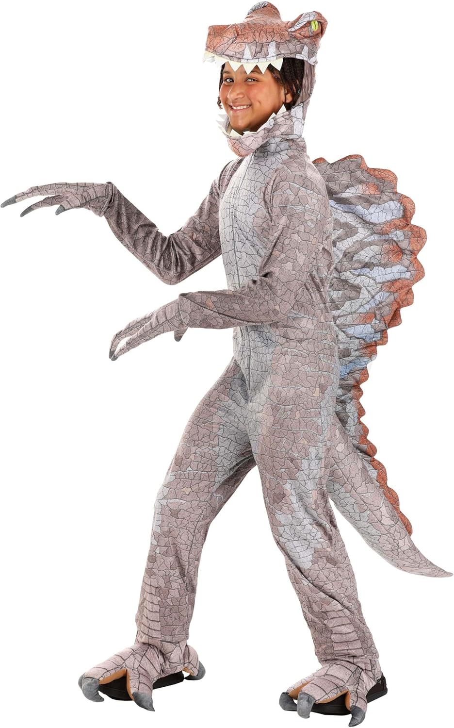 Fun Costumes Kids Spinosaurus Dinosaur Halloween Costume - Prehistoric Jumpsuit, Headpiece, Tail, Mitts & Shoe Covers