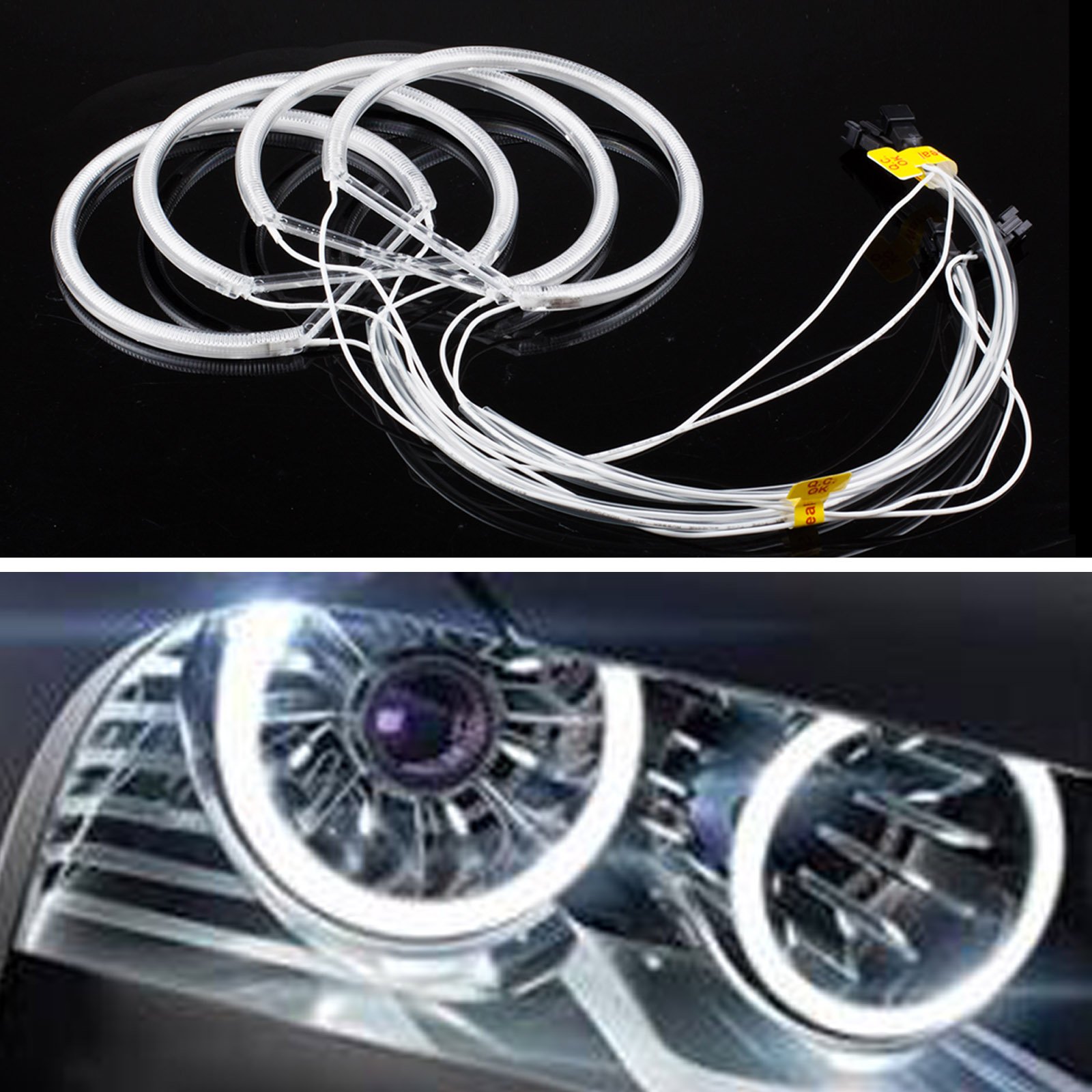 EVGATSAUTO Angel Eyes Anneaux Lumineux Pour BMW E46 - Blanc CCFL - Haute Luminosité - Facile à Installer