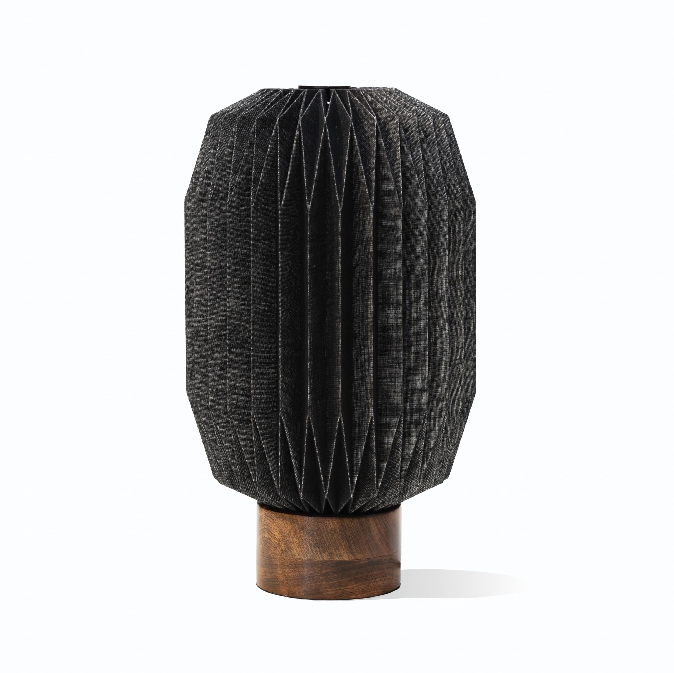 Arthur Cameron - Uri Black Geometric Table Lamp with Cotton Shade and Mango Wood Base