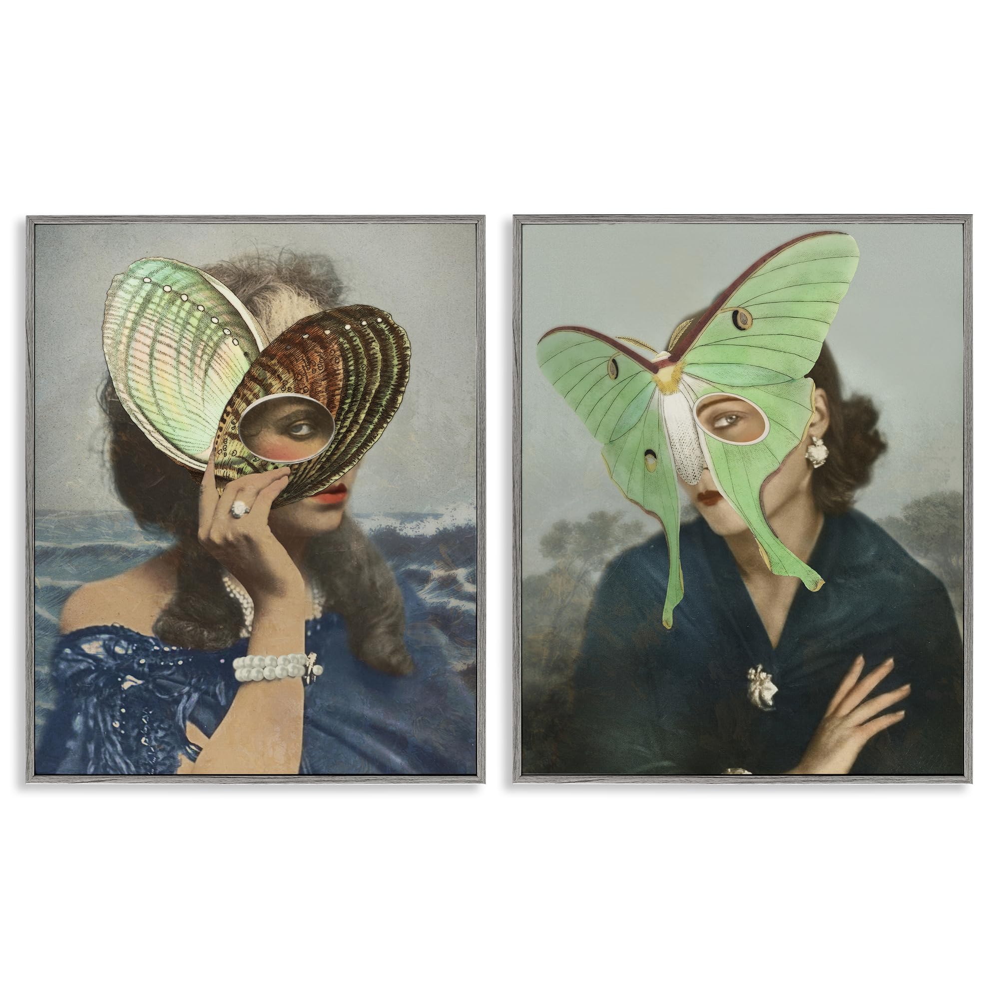 Stupell Industries Women's Farmhouse Gray (Textured) Naturalist Portraits, 16 X 20 Inch Framed Giclée Print Set