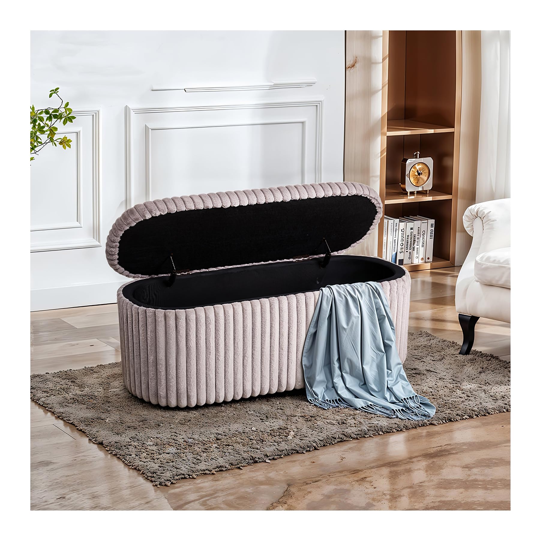 INMOZATA Faux Fur Storage Ottoman Bench Upholstered End of Bed Bench Storage Bench Stool Modern Window Seat for Living Room Bedroom Hallway(Grey)