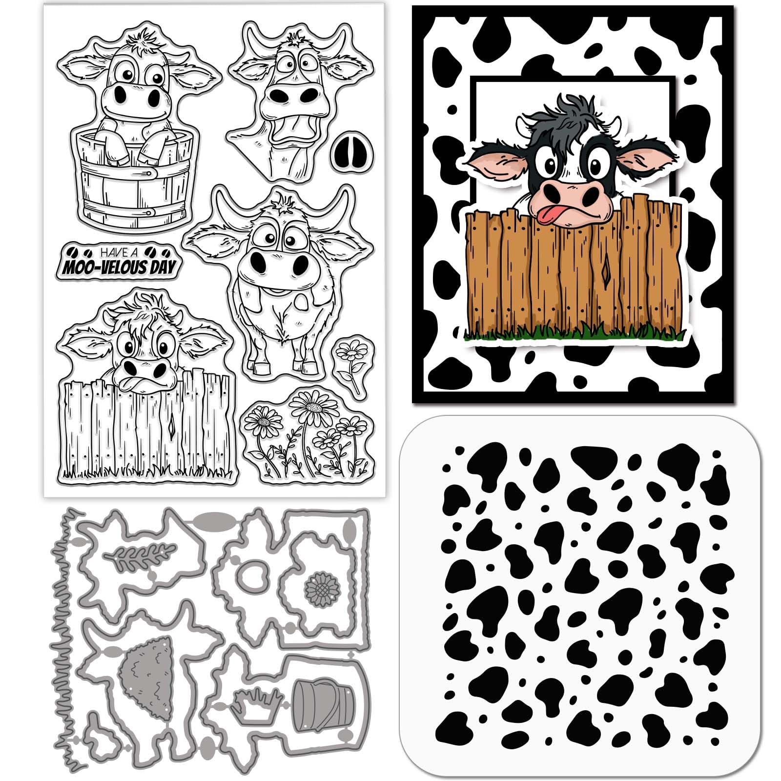 Matrices de découpe scrapbooking fleurs et tampons clear vache GLOBLELAND