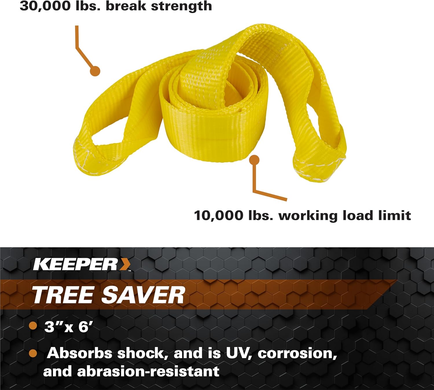 Keeper Hampton PROD 3” x 6’ Tree Saver Winch Strap for Electric - 10,000 lbs. Working Load Limit and 30,000 lbs. Break Strength