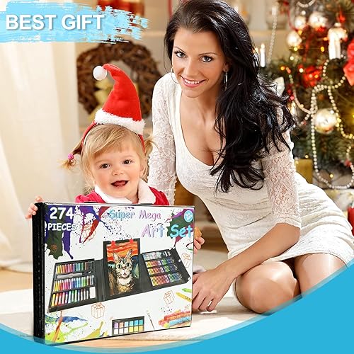Miniatura 7 de Florarich Juego de suministros de arte para niños, 274 piezas de kits de arte de dibujo para niños de 6 a 9 a 12 años, caballete triple de doble