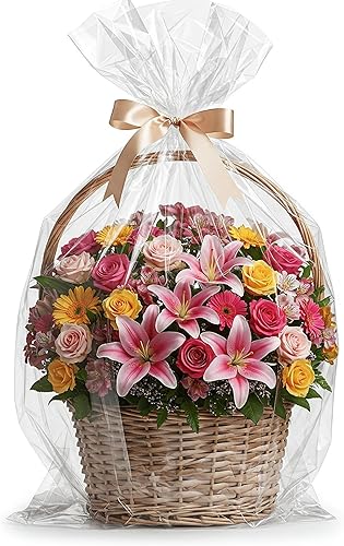 Miniatura 1 de Seal Fresh Bolsas de celofán extra grandes (cinta y cesta no incluidas)  24 x 30 pulgadas (50 unidades)  Bolsas de envoltura de cesta transparente,