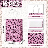 Vista 2 de Whaline 16 bolsas de regalo con estampado de leopardo con asas, bolsas de papel de estraza con estampado de leopardo rosa, bolsas de regalo