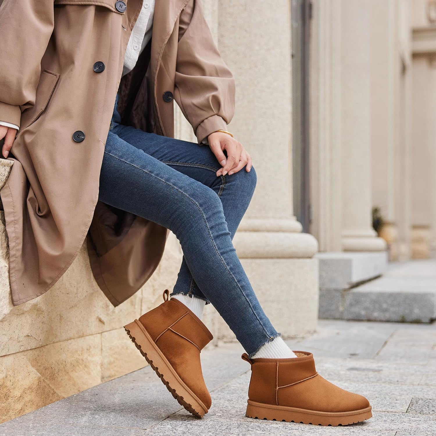 Winter Boots for Women Suede Pull on Platform Ankle Boots, Faux Fur Lined Comfort Short Snow Booties with Cushioned Foam Anti Slip Indoor & Outdoor Warm Shoes - Image 3