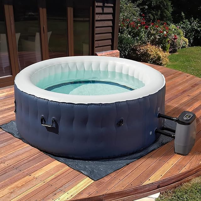 UNIONLINE 2-4 Person Inflatable Round Hot Tub 180.3 x 67.8cm Blow Up Spa with 108 Bubble Jets, Seperate External Air Pump and Wireless remote