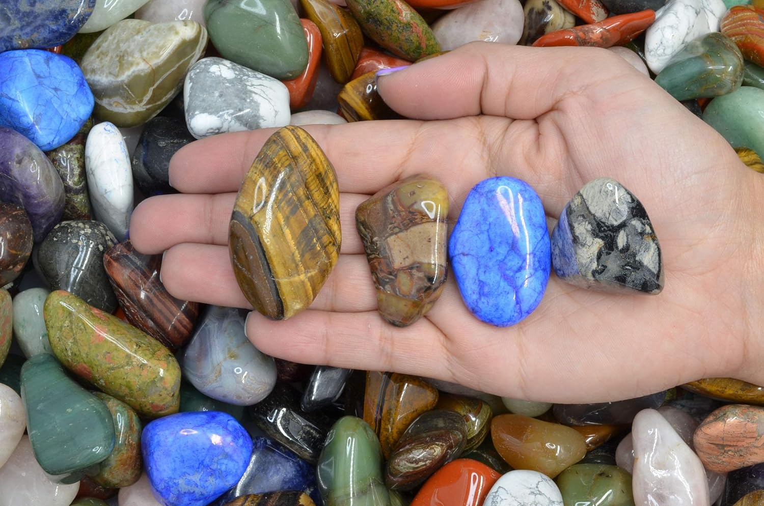 Fantasia Materials: RARE Assorted Tumbled Stone Mix from Africa - Bulk Polished Gemstone Rock Supplies for Crafts, Reiki, Crystal Healing and More! (Size #8)