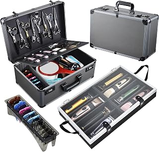 Yueieoun Professional Barber Case - Portable Barber Tool Case Hair Clipper Organizer with Combo Locks, Detachable Trays for Clippers, Shears, Razors, Trimmers - Secure Storage for Barbershop or Travel
