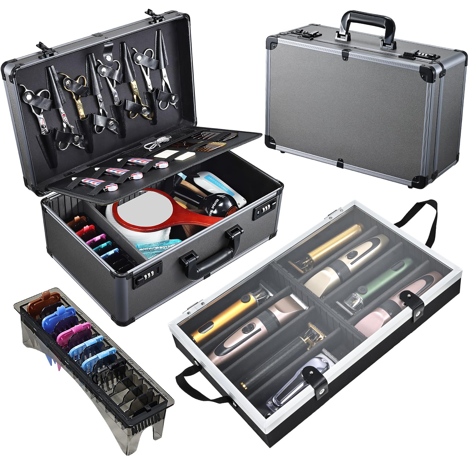 Yueieoun Professional Barber Case - Portable Barber Tool Case Hair Clipper Organizer with Combo Locks, Detachable Trays for Clippers, Shears, Razors, Trimmers - Secure Storage for Barbershop or Travel