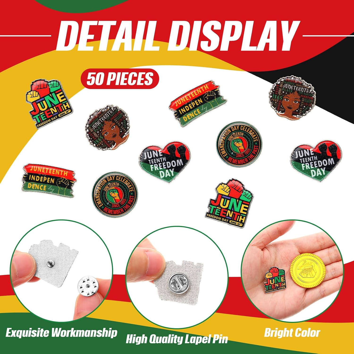 Misdary 50 Pcs 1 Inch Juneteenth Pins Juneteenth Freedom Day Enamel Pins Black History Month Buttons Badges for Women Men 1865 Activity Backpacks Clothes Bags Accessories Gifts African American Decor