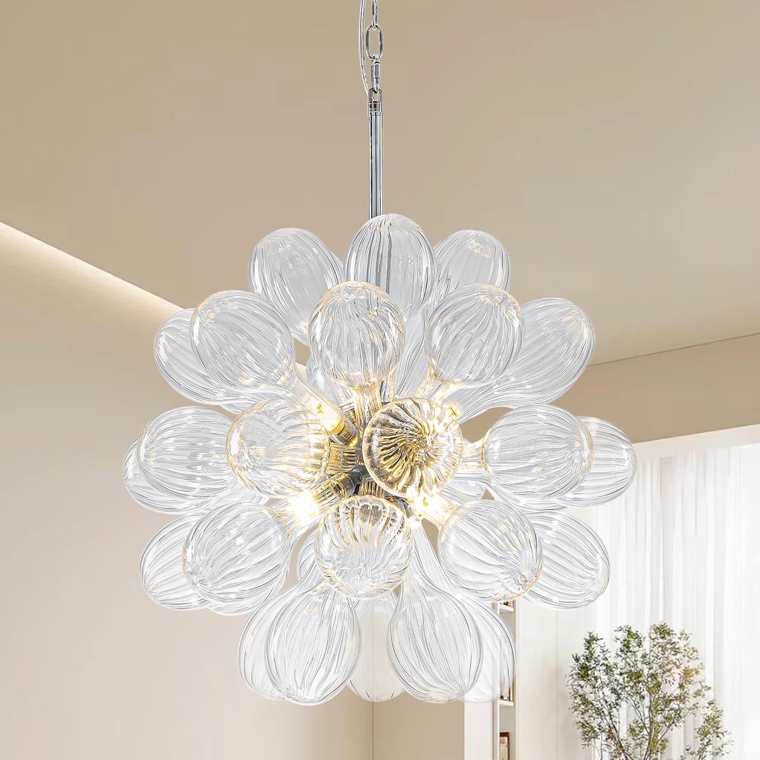 Bubble Globe Chandelier, 9-Light Bubble Ball Chandelier Clear Swirled Glass Pendant Light for Dining Room Living Room Kitchen Island Bedroom Bathroom Foyer