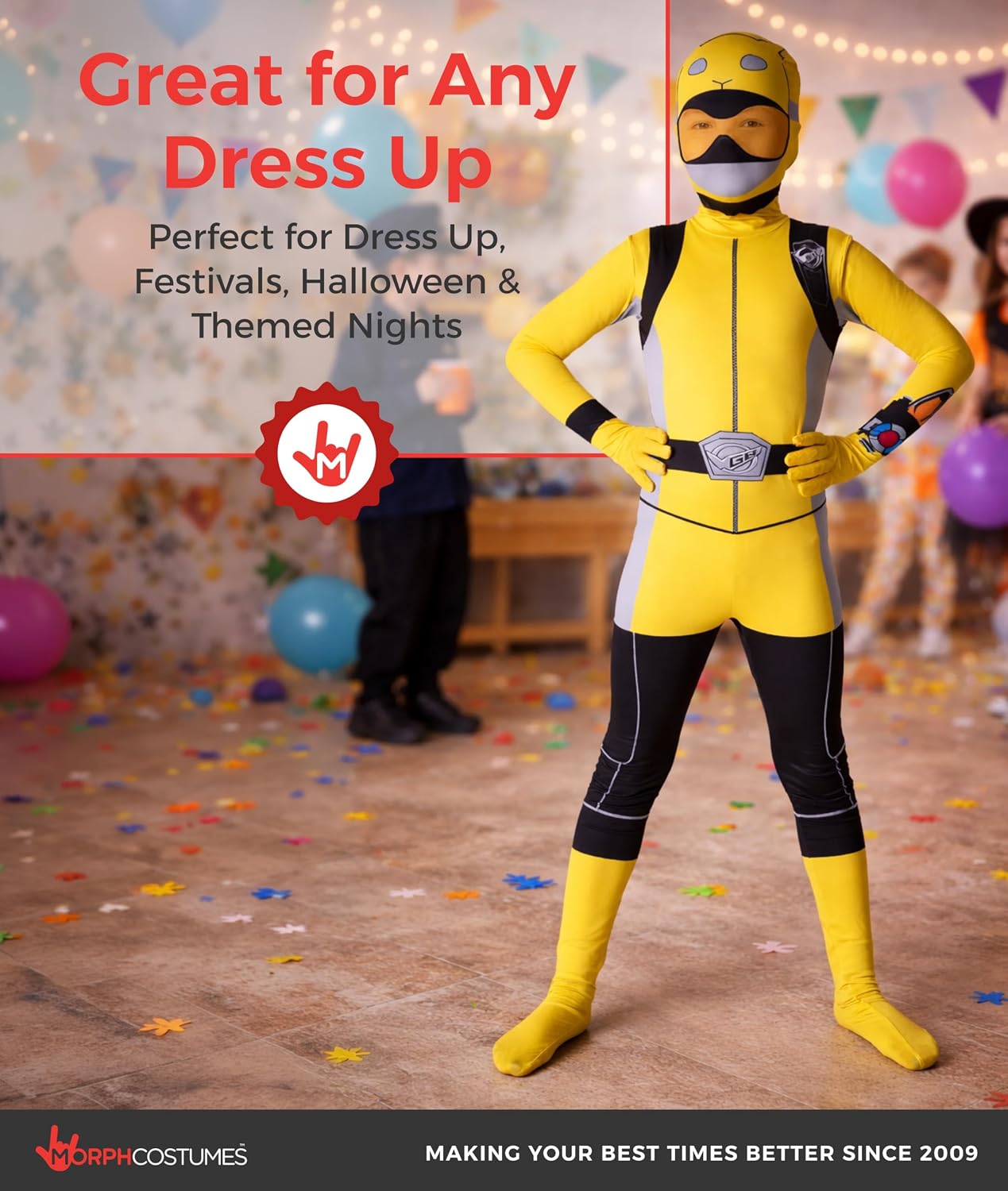 Morphsuits Yellow Power Ranger Costume For Kids, Power Rangers, Superhero Costume For Boys And Girls, Medium