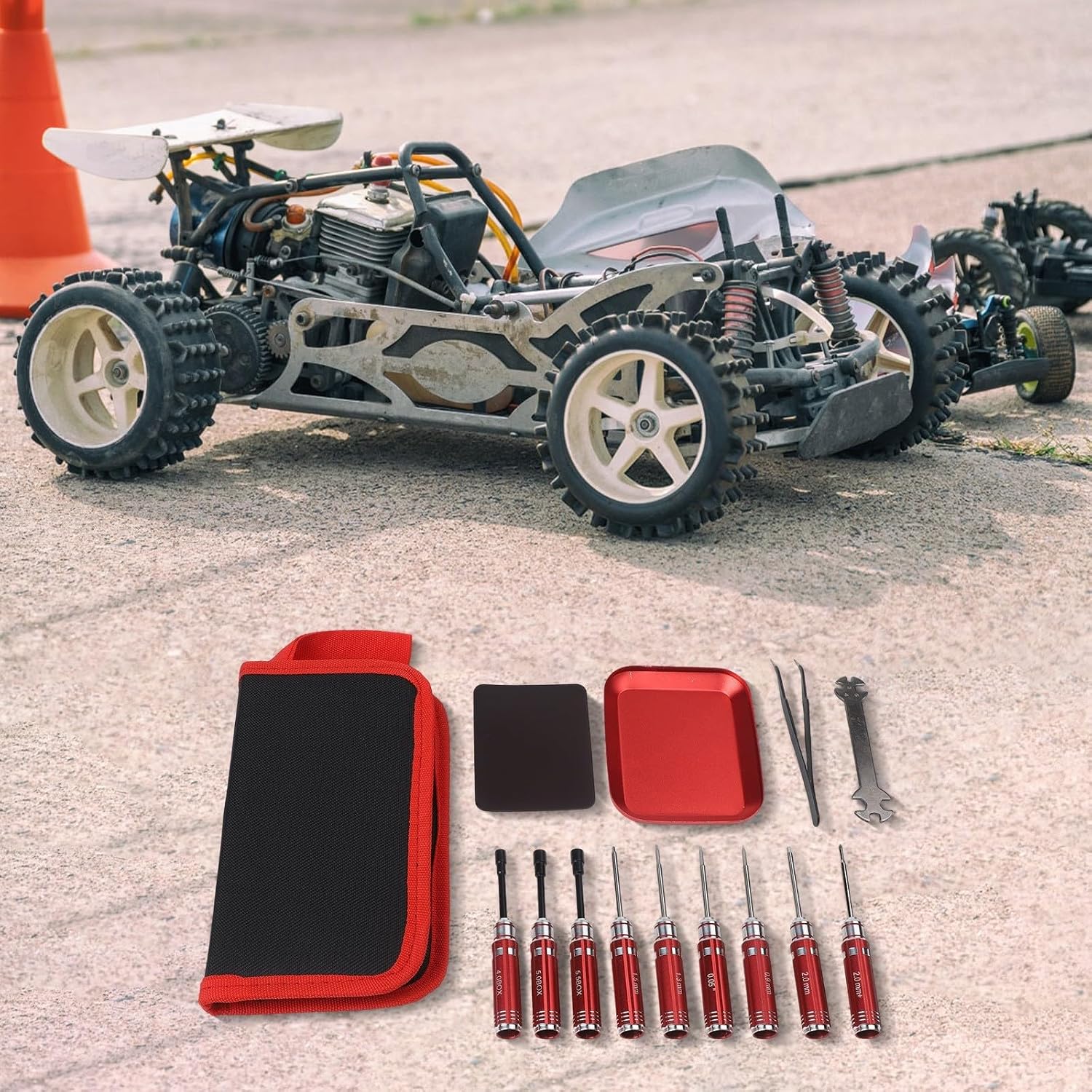 RC Car Tool Kit, 12-Piece Screwdriver Set with Pliers and Wrench, Alloy Steel Hex Driver for, Quadcopter, Helicopter, Airplane, Boat Repair, Red