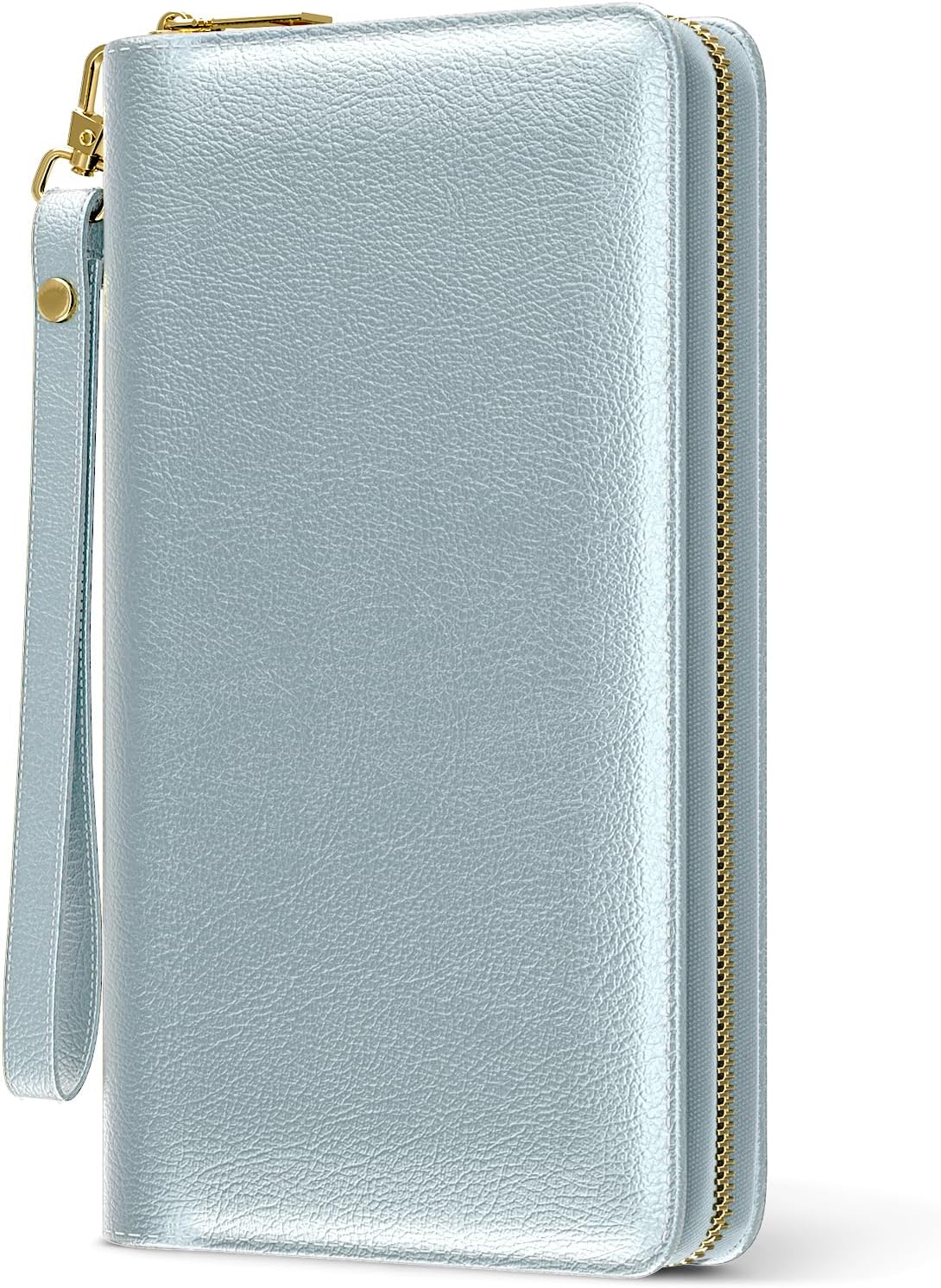 Nipichsha Womens Wallet, RFID Wristlet Wallet for Women, Cute Ladies Purse, Large Credit Card Clutch Purse, Leather Card Holder Wallets with Zipper & Phone Holder, Blue