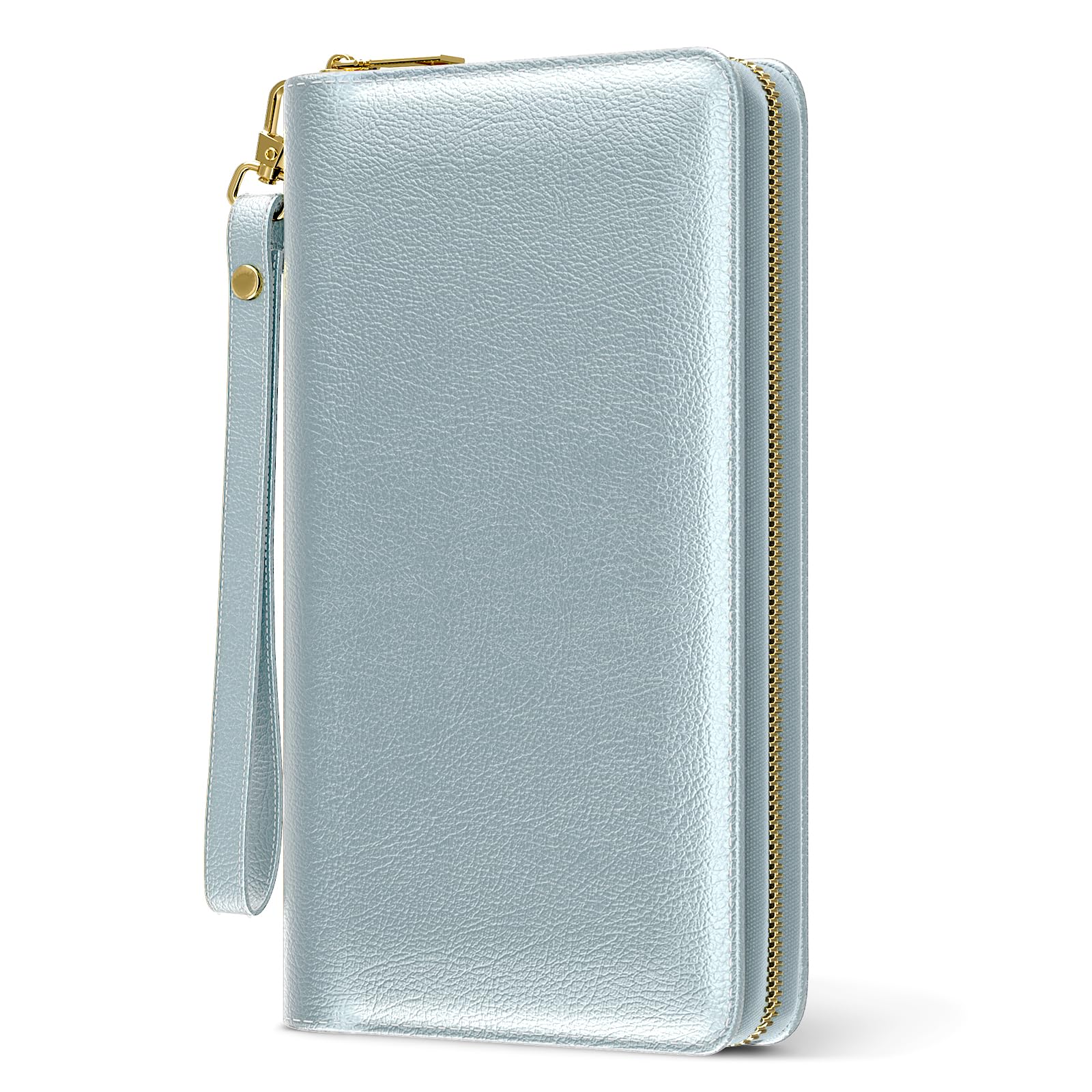 Nipichsha Womens Wallet, RFID Wristlet Wallet for Women, Cute Ladies Purse, Large Credit Card Clutch Purse, Leather Card Holder Wallets with Zipper &amp; Phone Holder, Blue