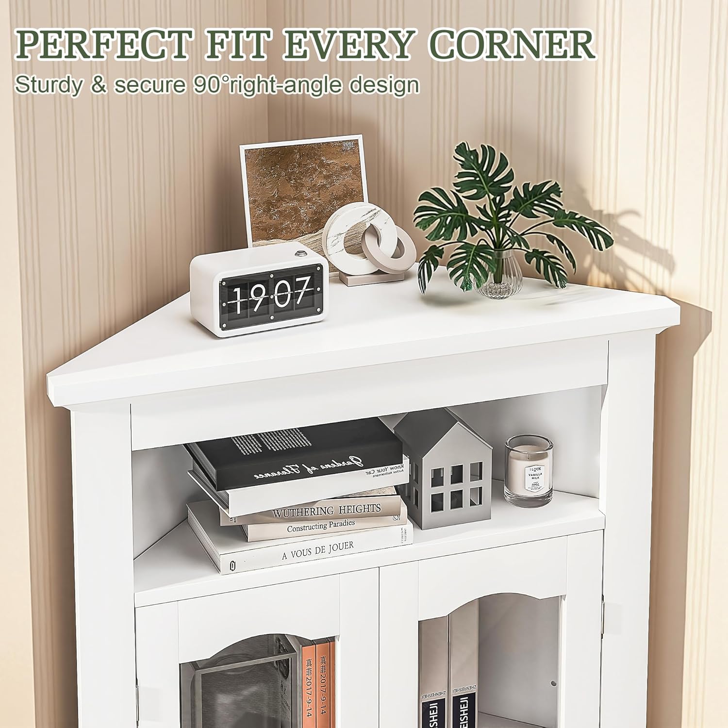 VECELO Corner Bathroom Cabinet, Freestanding Storage Cabinet with Doors and Adjustable Shelves, Floor Cupboard for Toilet, Kitchen, Living Room, White