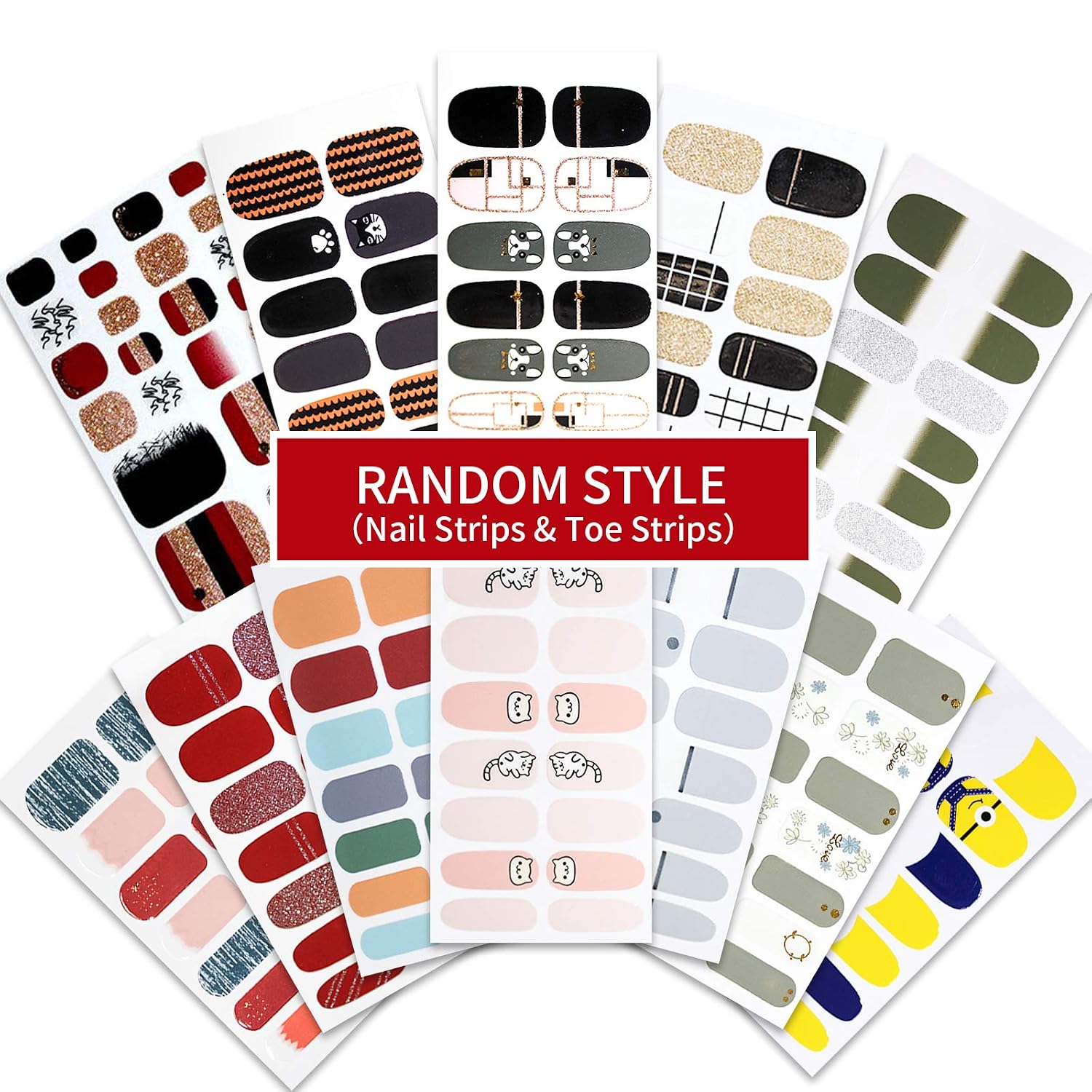 20 Sheets Random Style Full Nail & Toenails Polish Stickers - Adhesive Nail Wraps Leopard Glitter Solid Color Nail Strips Nail Art Design for Women Girls