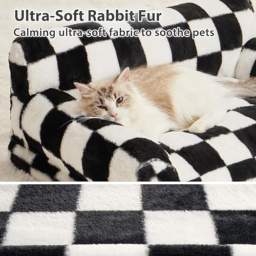 Miniatura 2 de BFPETHOME Sofá cama para gatos y perros, sofá para mascotas pequeñas, bonito sofá para gatos, cama para perros a cuadros con funda lavable (negro y