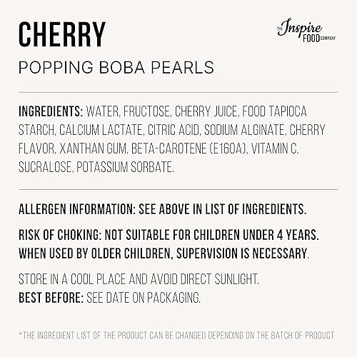 Miniatura 4 de INSPIRE FOOD Perlas de Boba para té de burbujas, cereza, tinas de 2 libras, 100% veganas y sin gluten, con bajo azúcar y jugo de fruta real para