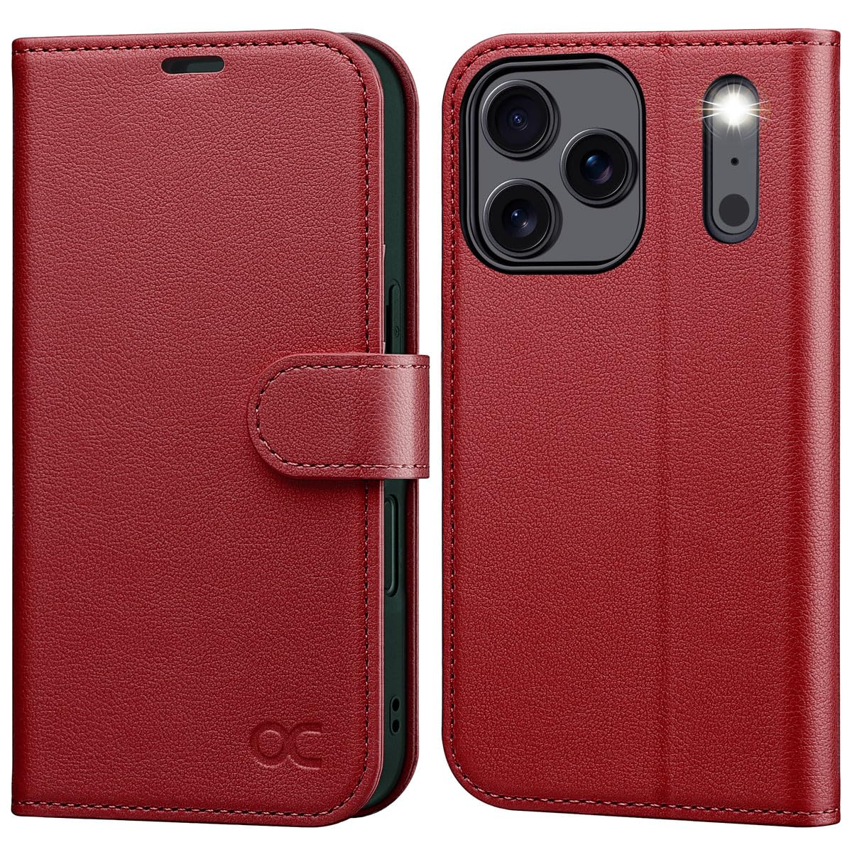 Photo 1 of OCASE Compatible with iPhone 17 Pro Wallet Case, PU Leather Flip Folio Case with Card Holders RFID Blocking Kickstand [Shockproof TPU Inner Shell] Phone Cover 6.3 Inch 2025, Dark Red