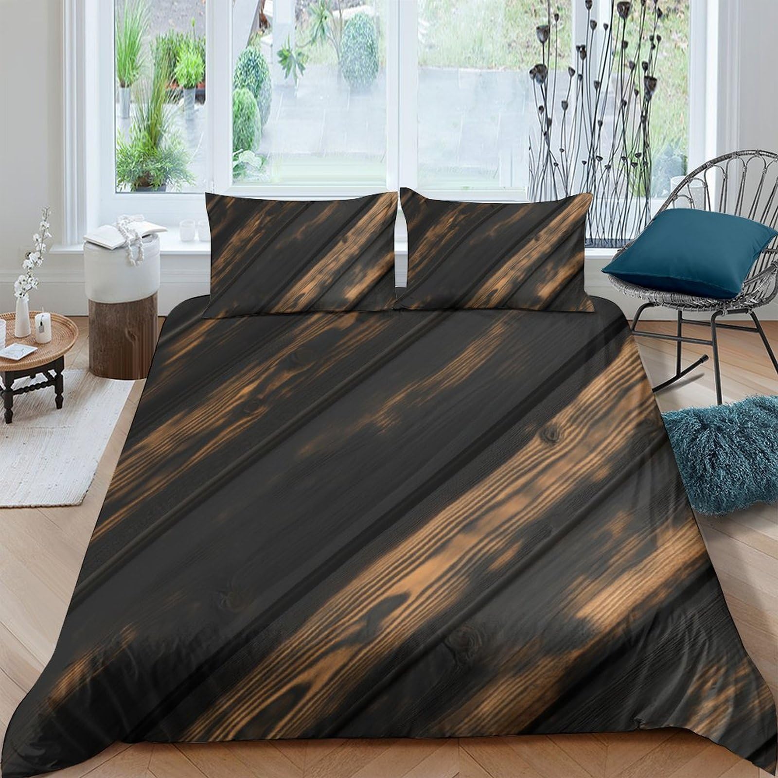 Ctjqhvkz Style-9 3D Printed Rustic Wood Grain Fitted Sheet Microfiber Soft Breathable Dark Brown Mattress Cover For Bedroom Dorm Decor Single（135X200cm）