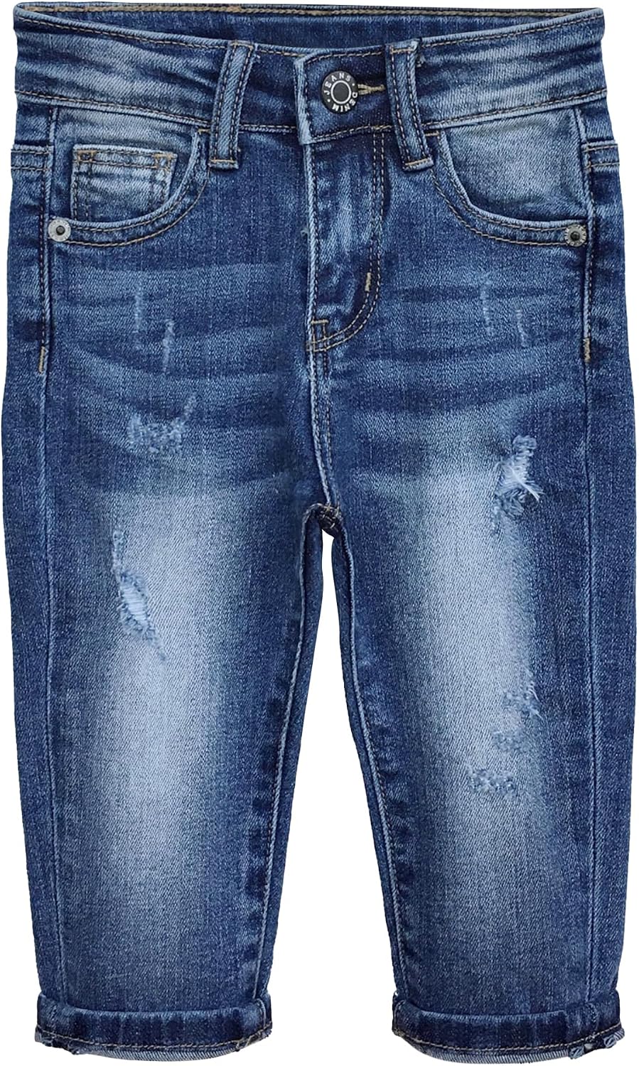 KIDSCOOL SPACE Baby Jeans,Little Toddler Elastic Band Inside with D-Ring Distressed Vintage Creasing Stretch Denim Pants