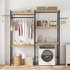 GarveeHome 28" Over-The-Washer Dryer Shelf - 5-Tier Adjustable Laundry Organizer with Double Wood Shelves, Space-Saving Storage for Bathroom, Laundry Room, Balcony, White