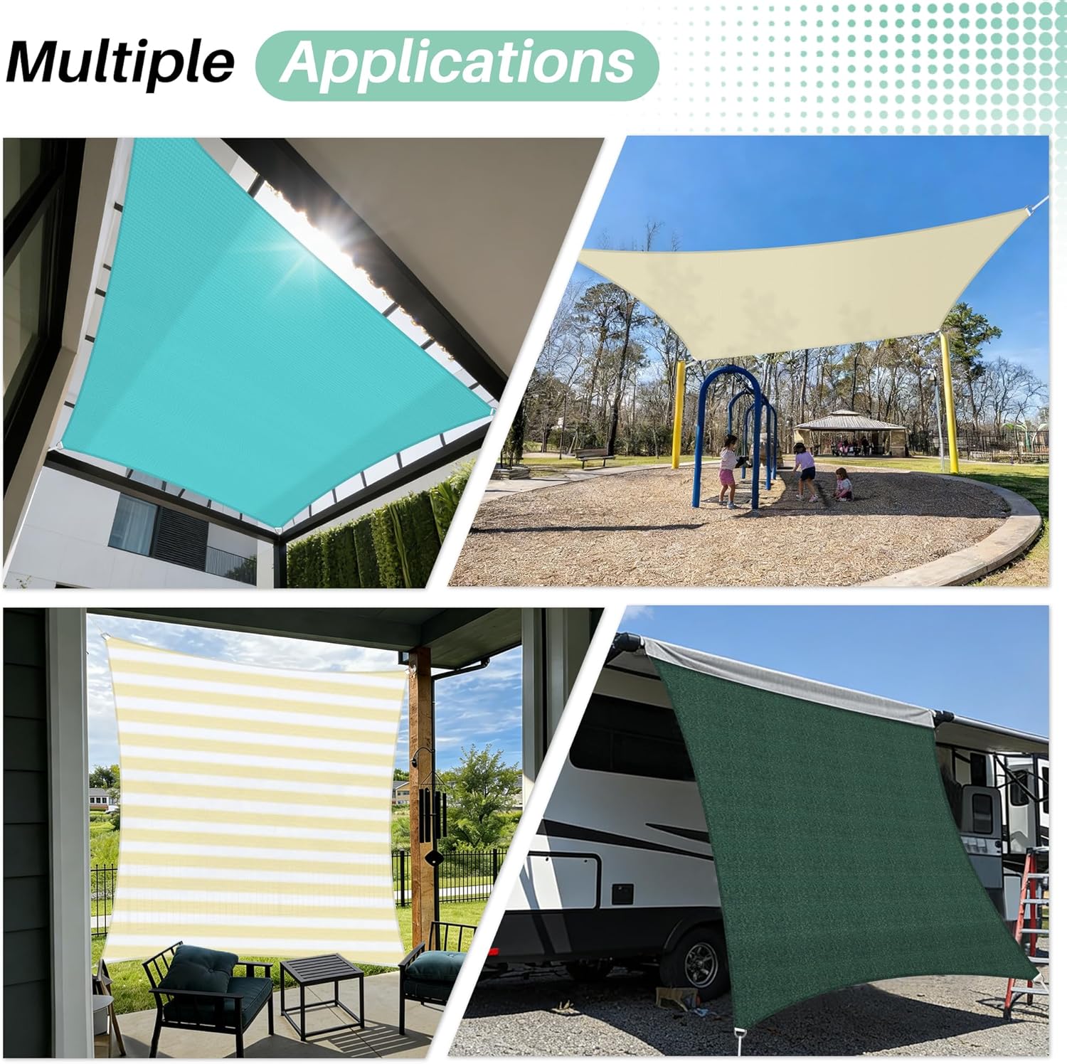 SunnyRoyal Sun Shade Sail 8'x8' Rectangle UV Block Sunshade Canopy Awning Shade Cloth for Outdoor Patio Garden Swimming Pool (Turquoise)