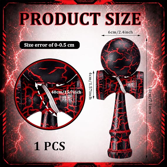 Kendama Toy Full Size Crack Solid Wood Teens, Red Black