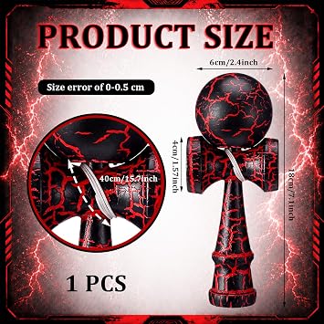 Kendama Toy Full Size Crack Solid Wood Teens, Red Black