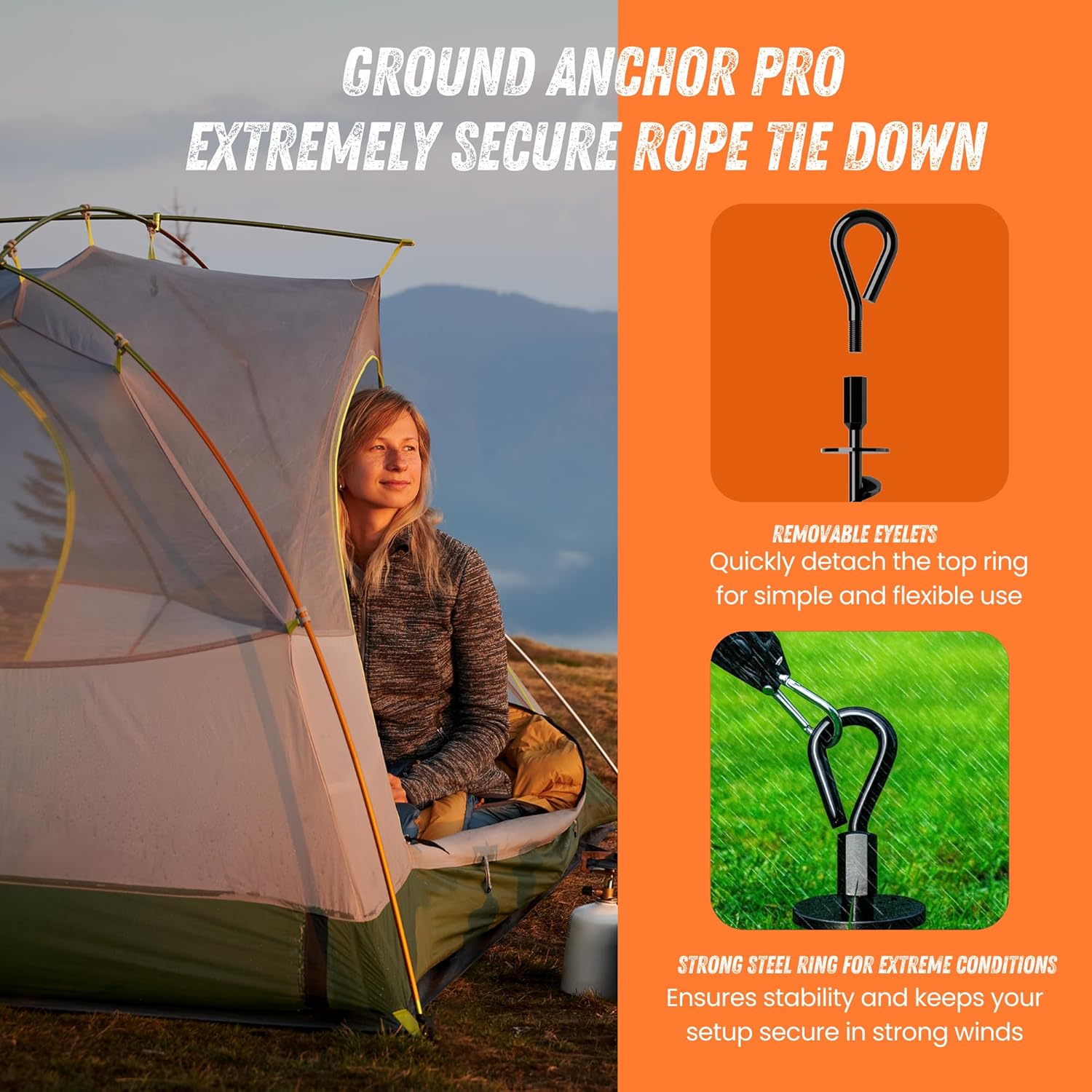 Ground Anchor Stakes (Ground Anchors Pro, 4 Pack Heavy Duty, Ground Anchors Screw in, Swing Set Anchors, Trampoline Anchors High Wind Heavy Duty for Camping Tents, Car Ports, Swing Sets, Canopies.)