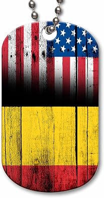 ExpressItBest Belgian Flag Dog Tag Necklace or Key Chain Glossy Traditional Style Pendant Great Gift for Belgian Pride Wood + USA