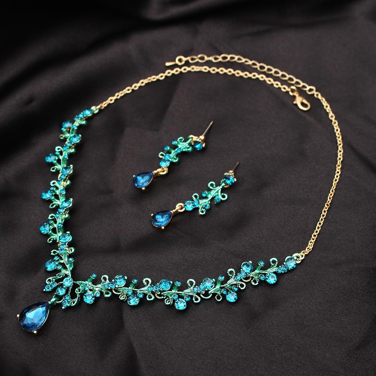 3Pcs Austrian Crystal Jewelry Set for Women, Necklace Dangle Earrings Link Bracelet Jewelry Set with Gold/Platinum/Gun Plated, Wedding Party Jewelry for Bridal Bridesmaid - Image 2