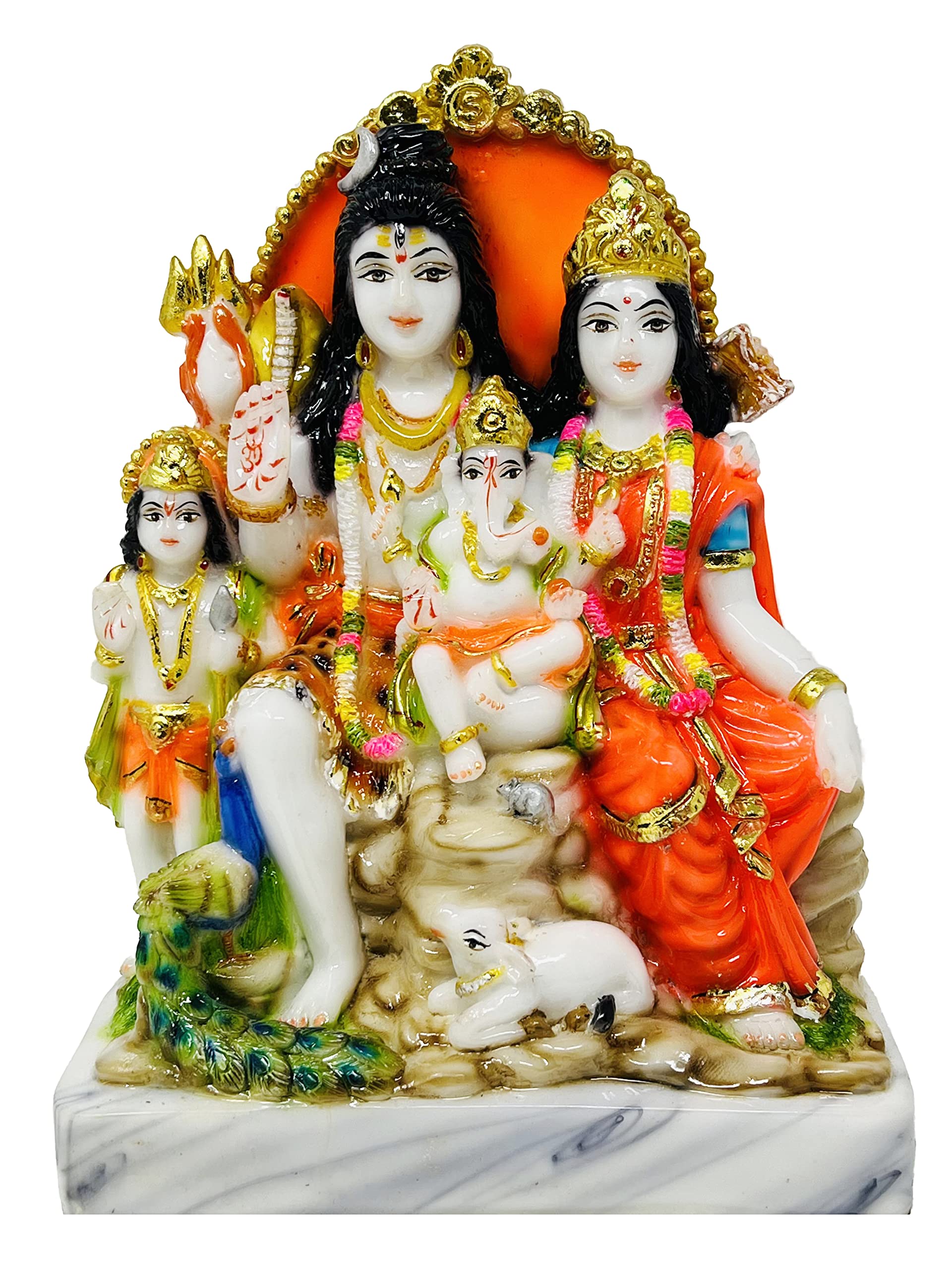 Statue Famille Lord Shiva Parvati Ganesha Sur Sinhasan - Neuf, Résine Multicolore, Thème Religieux