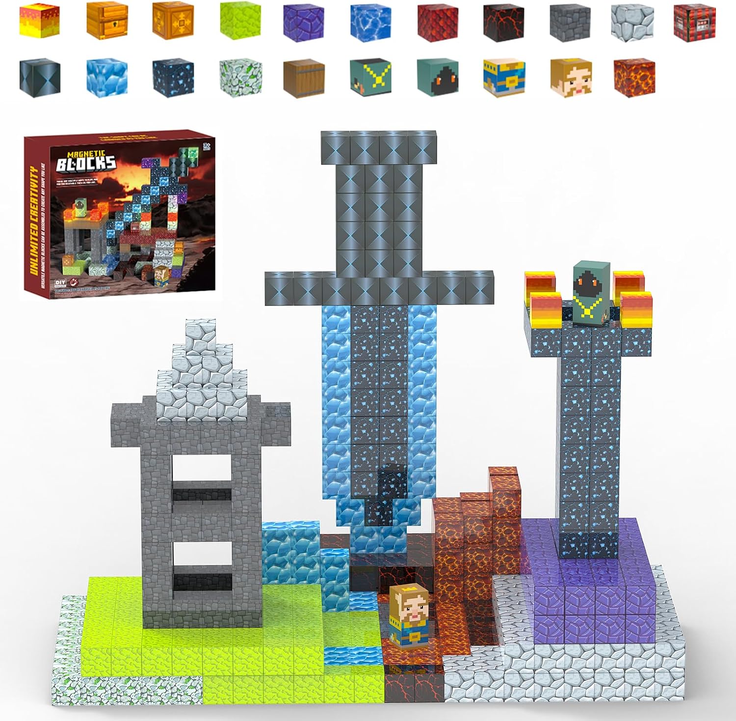 Magnetic Blocks 140PCS Building Cubes for Boys Girls 3+, Build Mine Magnet Adventure World with STEM Construction Toys, Sensory Gift for Kids 3 4 5 6 7 8 Birthday