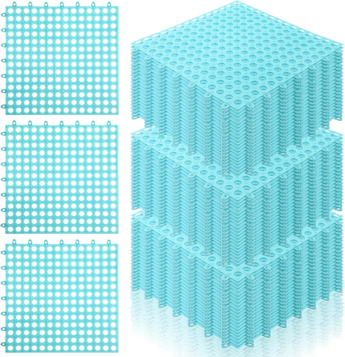 Tinideya 50 Pcs 11'8 x 11'8 Inches Interlocking Drainage Tiles Dry Deck with Drain Holes Non Slip Floor Mats TPE Soft for Bathroom Patio Pool Deck(Blue)