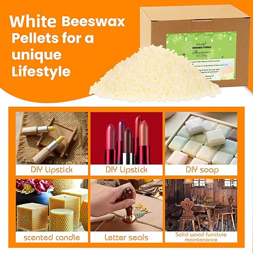 Miniatura 3 de Gránulos de cera de abeja blanca de 5 libras, cuentas de cera de abeja blanca de grado alimenticio, cera de abeja triple filtrada para hacer velas,