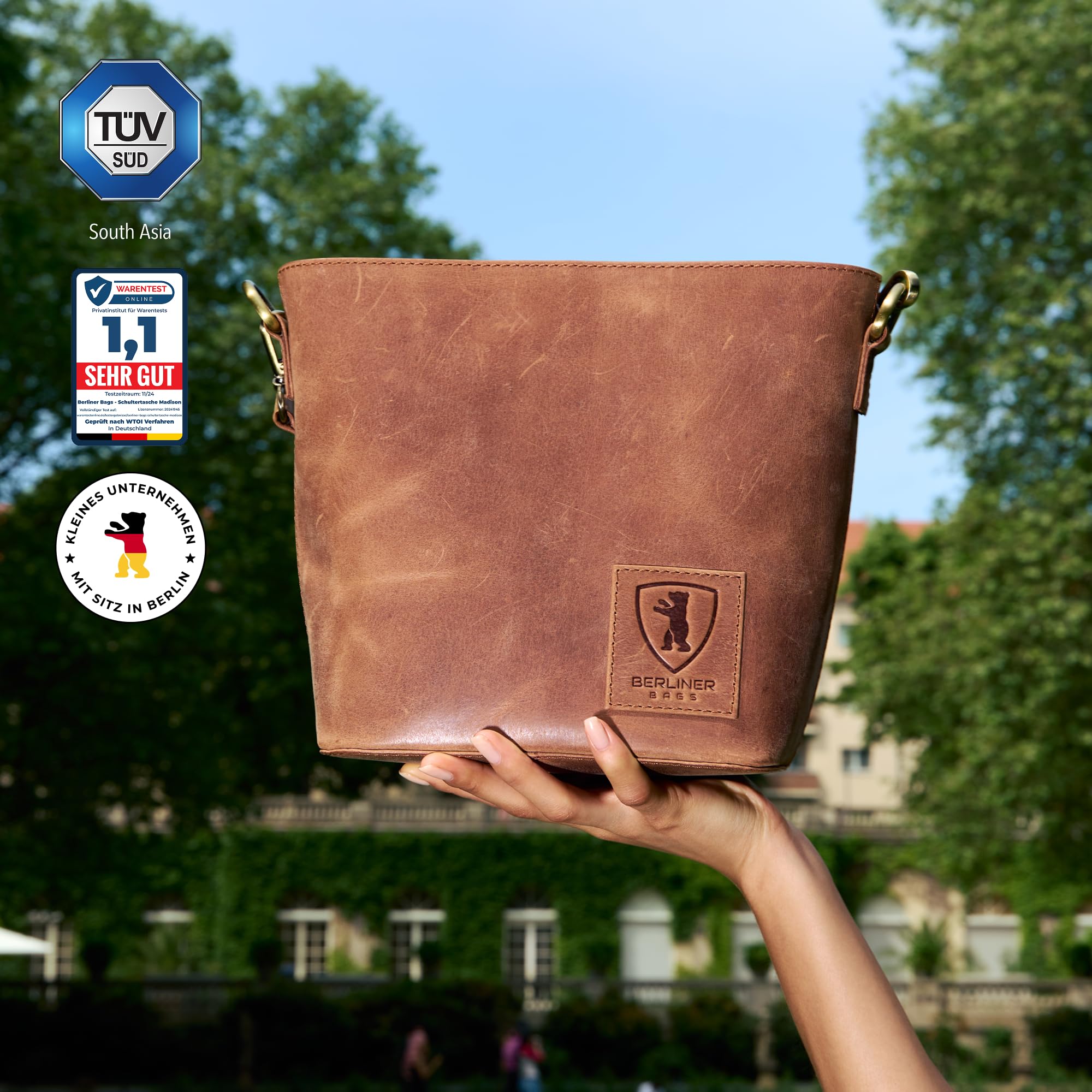 Berliner Bags Schultertasche Madison, Mittelgroße Umhängetasche aus Leder, Crossbody Bag, Handtasche für Damen