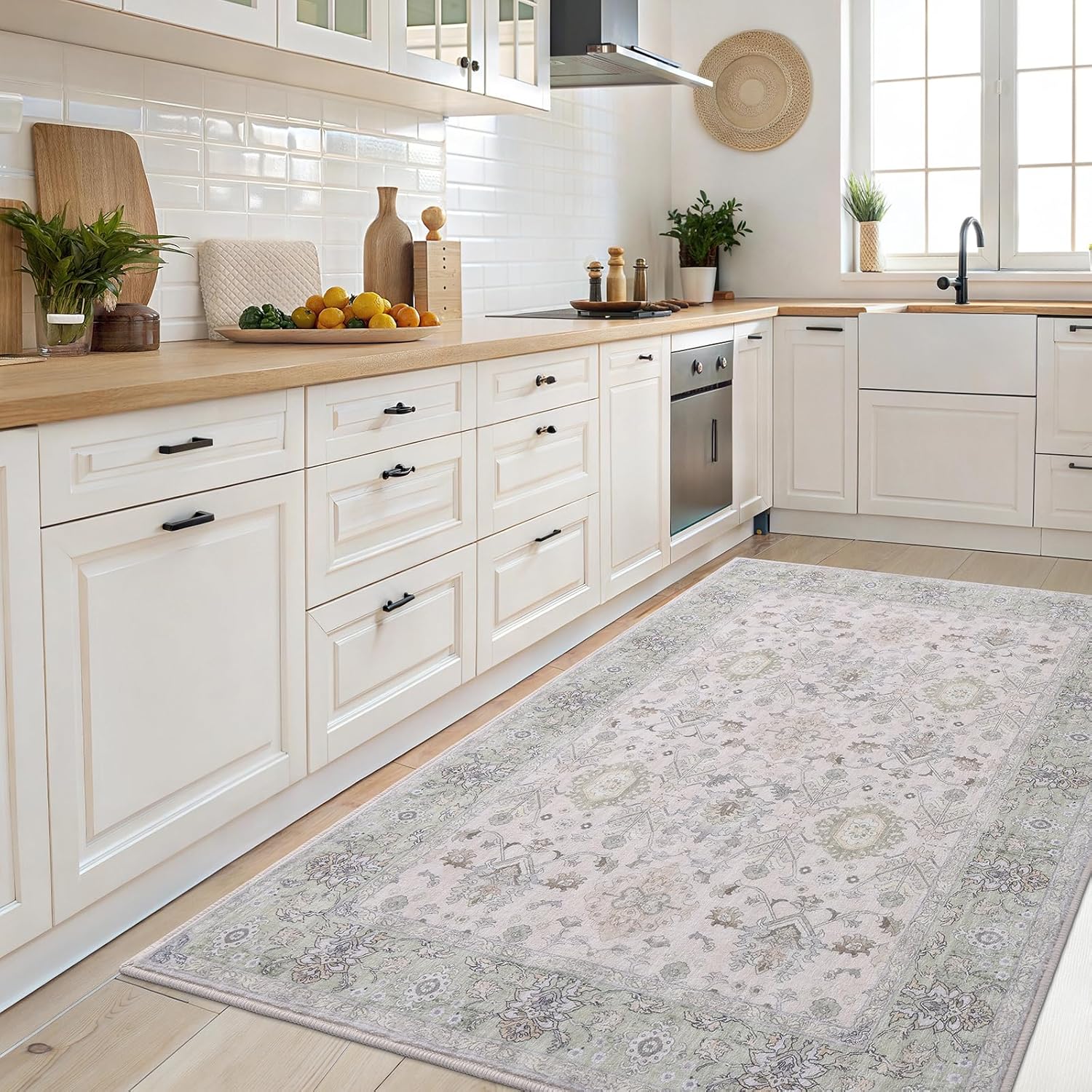 2x3 Washable Area Rug – Soft, Non-Slip Entrance Rug, Durable Indoor Door mat, Floor Carpet for High-Traffic Areas, Entryway, Kitchen, and Bedside, Cozy Elegance/Green