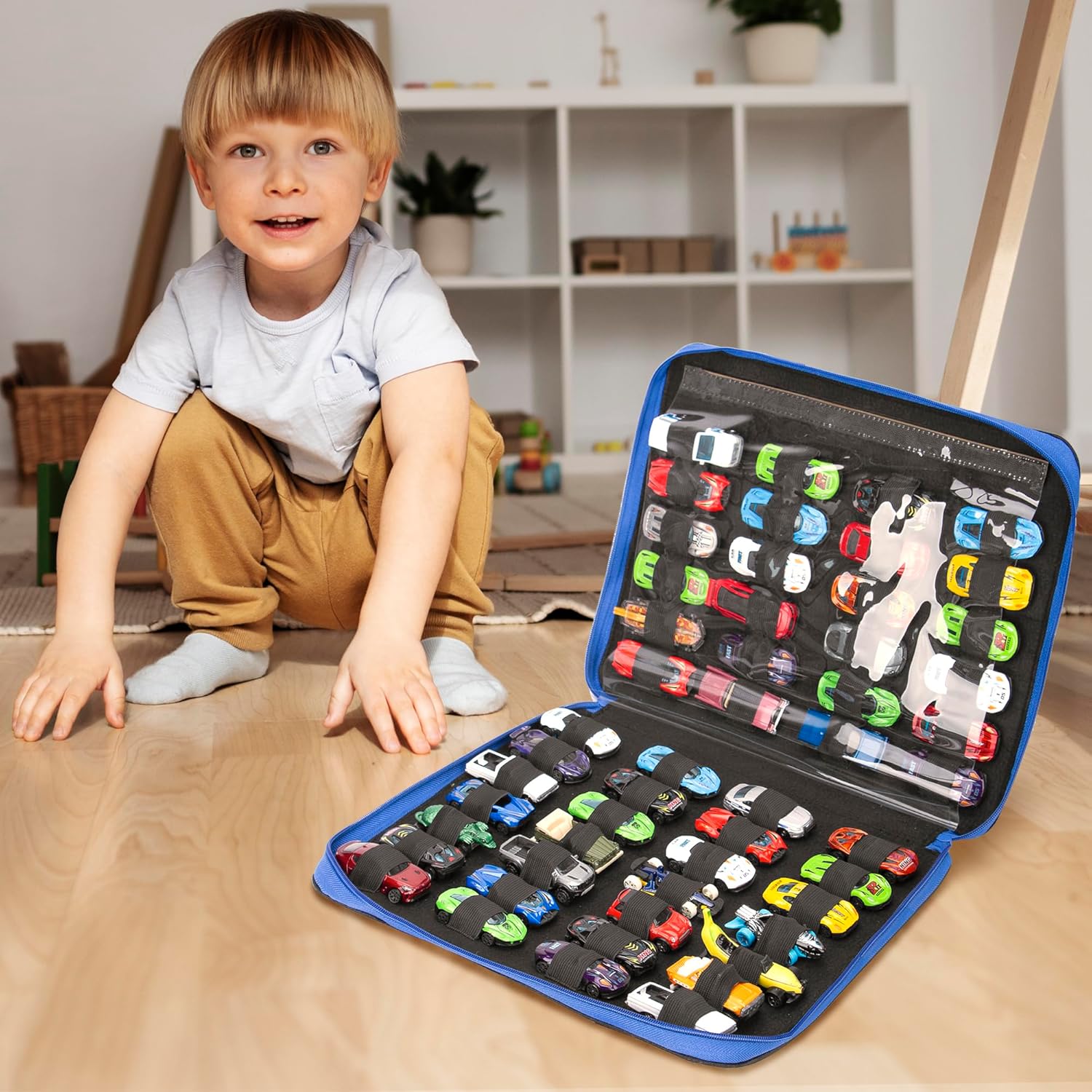 Toy Car Organizer Carrying Case Compatible with Matchbox Cars, Portable Carrying Container Carrier Holder Fit for 52 Toy Car Storage (Toy Cars Not Included) (Black)